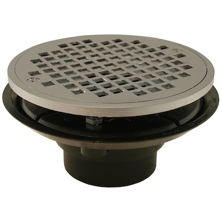 Jones Stephens 2in. x 3in. ABS Shower Drain with 2in. Brass Spud and 6in. Round Chrome Plated Strainer D50830